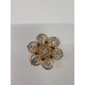 Vintage Gold Color and Rhinestone Flower Shaped 1 & 1/4" brooch